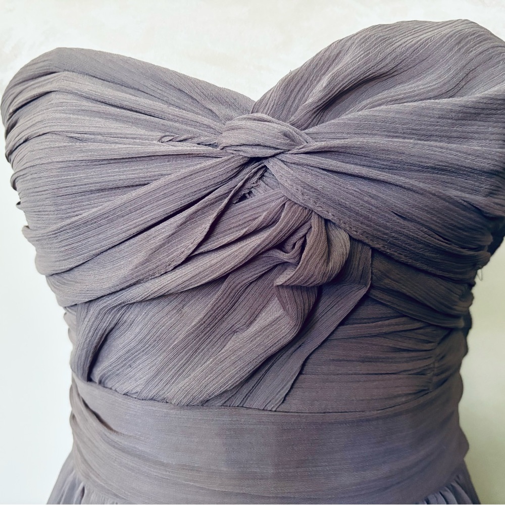 H&M US 8 Fit And Flare Grey Midi Cocktail Dress w Chiffon Style Ruched Bodice - Picture 2 of 14